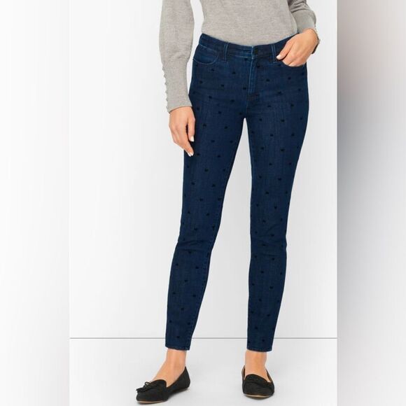 NWT Talbots Dark Denim Jeggings  With Flocked Bows - Picture 1 of 8